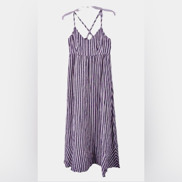 ANTIBES BLANC Navy and White Stripe Linen Midi Sun Dress Size 10 - Picture 2 of 9